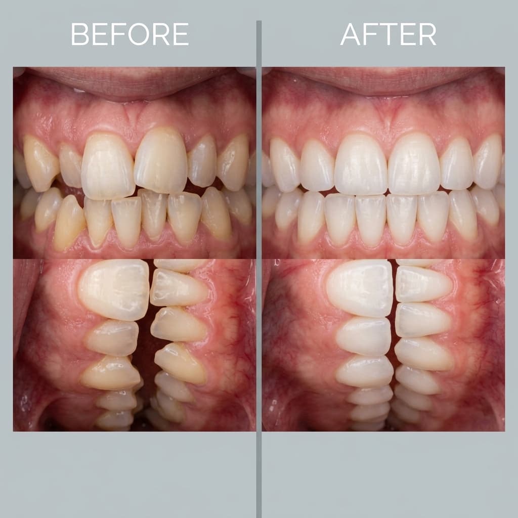 Before and after smile transformation, Invisible Clear Aligners Crowding Correction
