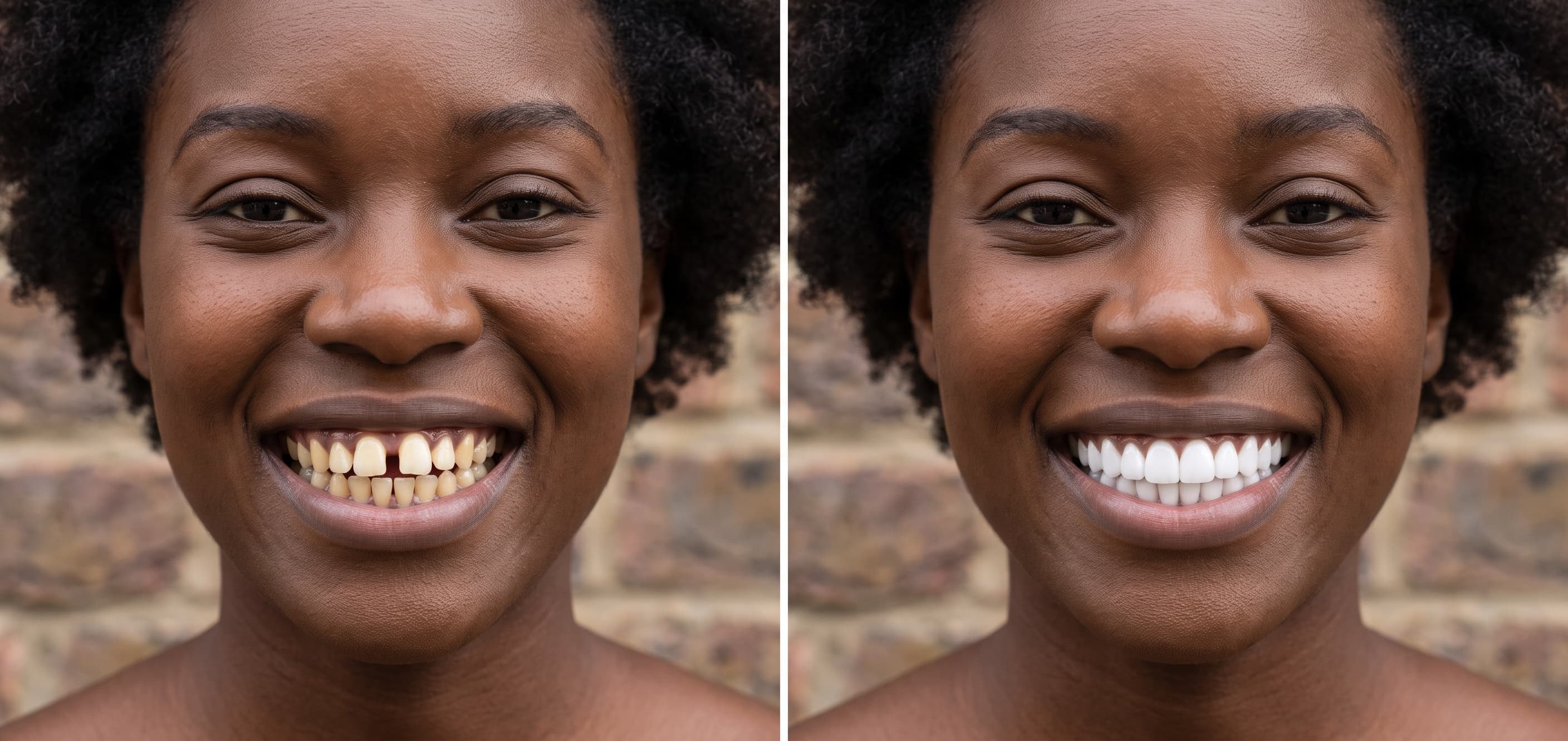 Before and after smile transformation, Zirconia Porcelain Crown Restoration