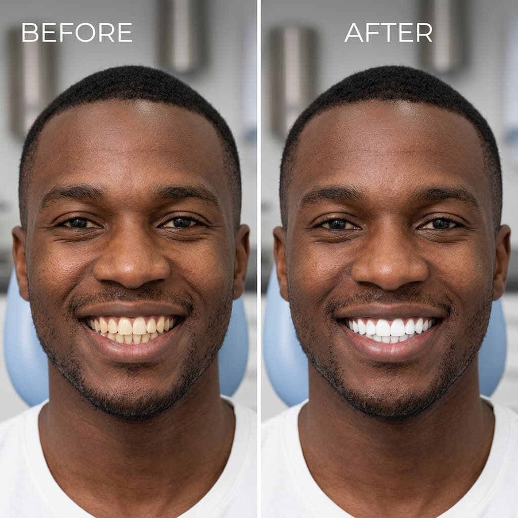 Before and after smile transformation, Executive Dual-Action Power Whitening
